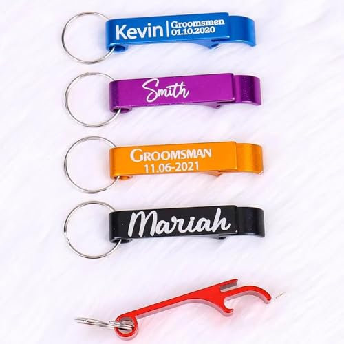 20pcs Personalized Bottle Opener Key Ring with Text/Logo, Custom Engraved Wedding Favors Bottle Opener Keychain, Beer Opener, Customised Name Keychain for Guests, Party Anniversaries Supplies