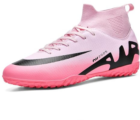BLBK Scarpe da calcio da uomo High Top Spike Unisex Outdoor Professionali Scarpe da calcio senza tacchetti per bambini (prato), Rosa Tf, 35 EU
