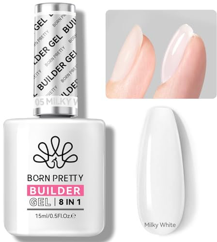 BORN PRETTY 15ml Colle à Faux Ongles 8 en 1, Gummy Base Pose Américaine Blanc Laiteux, Gel Nail Glue pour Extension d'ongles et Apex Builder, Colle Ongle Capsule UV/LED pour Nail Shaper Renforçateur