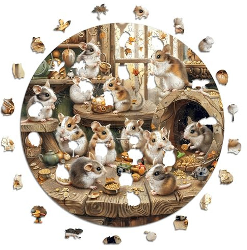 Iconic Puzzles – Curious Hamsters, fantasy animals, 100 % nachhaltiges Holzpuzzle, Geschenke für Kinder und Erwachsene, Größe S, 200 Teile
