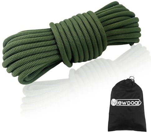 NewDoar CE & UIAA Certifié Corde d'escalade Statique 18KN 10mm(3/8in) Corde d'escalade Haute Résistance Corde de Cordon Accessoire à Double Tresse pour Prusik Hauling Dragginge(Vert armée 10mm,20ft)