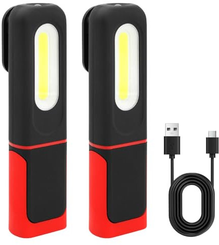 2 Lampada di Ispezione,Lampada da Lavoro LED Ricaricabile,Lampada da Lavoro COB LED Ricaricabile, Lampade di ispezione, Portatile Torcia LED per 360 ° rotatable con Base Magnetica e Gancio Appeso