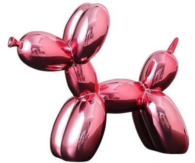 YOYUMI Galvanisiert Ballon Hund Skulptur, Luxus Ornament, Harzstatue für Wohnzimmer Schlafzimmer Bürodekor, Hochglanz Finish Dekorative Statuen, Rosa, 18 x 20 x 9 cm