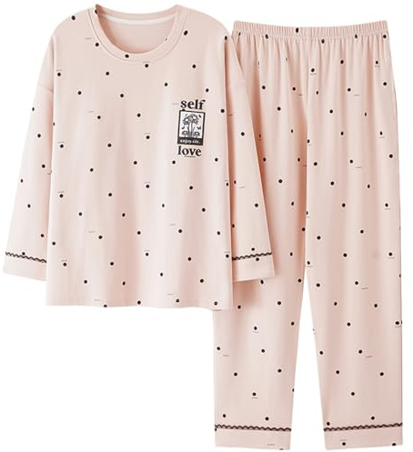 CMZYBBD Pigiama Donna Pigiama da Donna Taglie Forti - Primavera Autunno in Cotone A Maniche Lunghe con Cuscinetti per Il Petto,Comfort E Stile-rosa-4xl