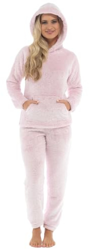 Slumber Hut® Fleece-Schlafanzug für Damen, Motiv: schwarzer Prosecco oder grauer Wochenend-Gin, Loungewear, Damen-Pyjama mit geprägtem Slogan, samtweicher Flanell-Pyjama, Größe 36, 38, 40, 42, 44, 46,