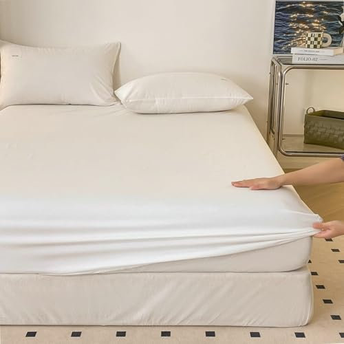 AMDXD Weiß Betthusse 180x200cm Faltbar, Spannbettlaken für Topper Einfarbig Matratzenschutz, Baumwolle Tagesdecken für alle Jahreszeiten