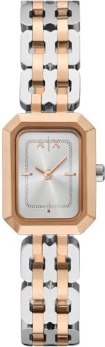 Armani Exchange Watch for Women, Quartz Two Hand Movement and 27mm Case Size with Stainless Steel Strap, Rose Gold and Silver Tone