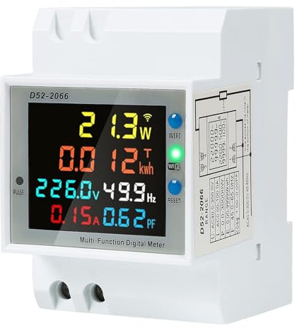 DewinLVD Contatore di Energia guida DIN 6 in 1, Contatore di Corrente Digitale 1 fase 2 fili con display LCD Voltmetro Amperometro Multifunzione Misuratore CT incorporato AC40-300V 100A