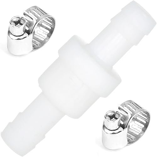 Durchmesser 10 mm Inline Rückschlagventil mit 2 Schlauchschellen, Rückflussverhinderer für Waschmaschinen Trockner, für Wasser Flüssigluft Kraftstoff Gas