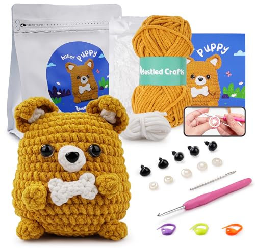 Outbit Häkel set für Anfänger, komplettes Häkelset mit Schritt-für-Schritt-Video-Tutorials, ideales DIY-Geschenk für Erwachsene und Bastelliebhaber (Puppy)