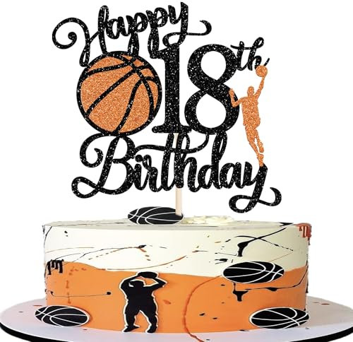 Xsstarmi 1 Pack Happy 18th Birthday Cake Topper Black Glitter Basketball Sports Cake Pick Cheers to 18 Years Cake Decorations for Basketball Theme Birthday Party Supplies