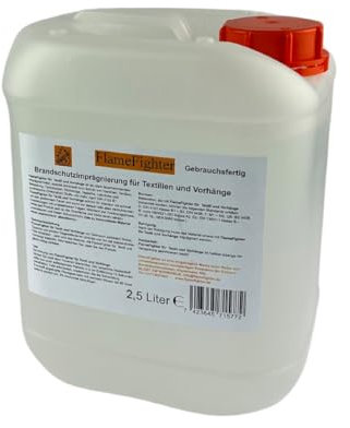 FlameFighter - 2,5 Liter Brandschutzimprägnierung für Textilien und Vorhänge - Brandschutzmittel - Brandausbreitungstest bestanden - Brandschutzklasse 1 - DIN 4102 B1