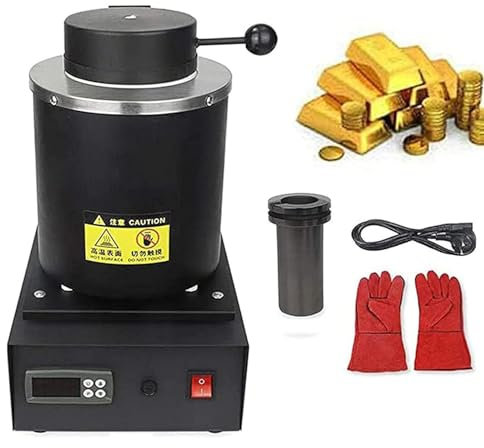 1500W Horno de fusión de Oro,horno de fusión eléctrico con Crisol de Grafito Empotrado,Base Ampliada,para fundir Joyería Metal Oro Plata,1150 °C,2kg