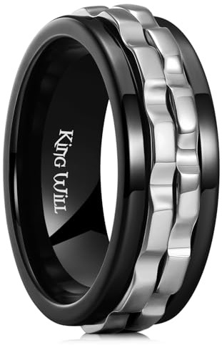 King Will Herren-Spinnerring mit schwarzem Zahnraddesign, Edelstahl, 2 Zahnräder, Fidgetring zur Stressbewältigung, coole Ehegröße