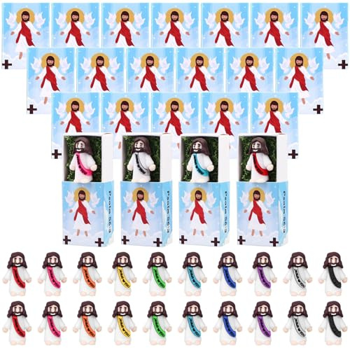 WWmily 50 Sets Mini-Jesus-Figuren, religiöse Partygeschenke, christliches Jesus liebt dich, kleine Figuren, Puppe, inspirierende Boxen, künstliches Moos für Kirche, Verstecken, Sonntag, Schule