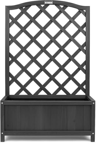 RANRHA Tall Wooden Planter with Trellis – 100cm Raised Garden Bed for Climbing Plants, Outdoor Flower Box with Lattice Support, Weather-Resistant Design for Patio or Balcony