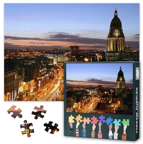 Puzzles for Adults 1000 Pieces, Leeds Skyline Jigsaw Puzzles, England Night Cityscape Adult Puzzle for Adults, Educational Fun Games or Toys for Elders Friends 20X27 INCH