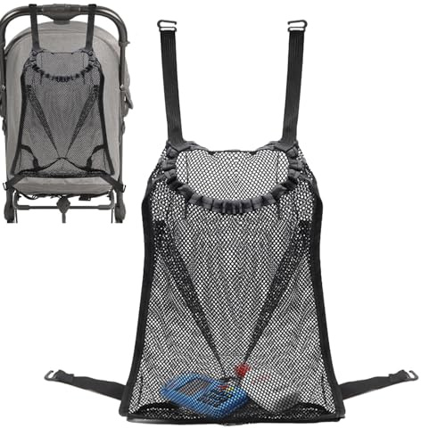 Qkbuza Einkaufsnetz für Kinderwagen, Nylon, Aufbewahrungstasche, 32 | 5 x 46 x 38,5 cm, großes Fassungsvermögen, Kinderwagen-Organizer, Aufbewahrungstasche mit verstellbaren Gurten für Kinderwage