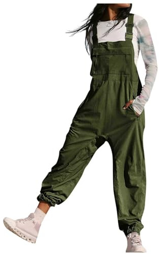 Cexiakong Salopette da donna, oversize, pantaloni da lavoro, pantaloni lunghi e larghi, con spalline regolabili e tasche, alla moda, tinta unita, per il tempo libero