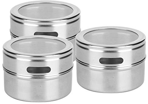 HUSHUI Stainless Steel Seasoning Pot, 3Pcs Magnetic Condiment Bottle with Dust Proof Cover and Fine Mesh, for Kitchen Restaurant Barbecue