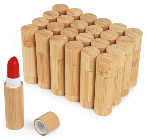 Starry 24Pcs Bamboo Empty Lipstick Tubes, 5g Refillable Lip Balm Tube Containers with Clear PP Plastic Inner Cosmetic Samples Lip Gloss Chapstick Deodorant for Women Girls DIY