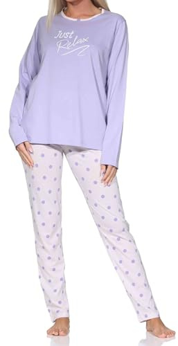 Normann Damen Schlafanzug Langarm Pyjama in Tupfen Punkte Optik
