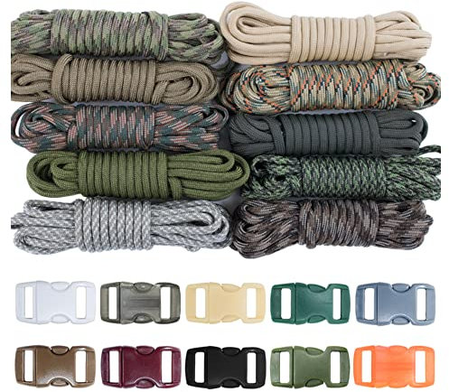 West Coast Paracord Survival Paracord Combo Crafting Kit with 10 Colors of 500lb Cord and 10 buckles - Zesty Camo