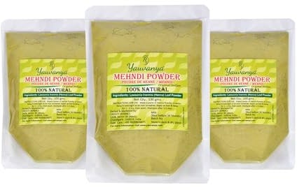 Yauvanya Original Indian Pure e Natural Mehndi (Henna) per capelli - 3X100 gms