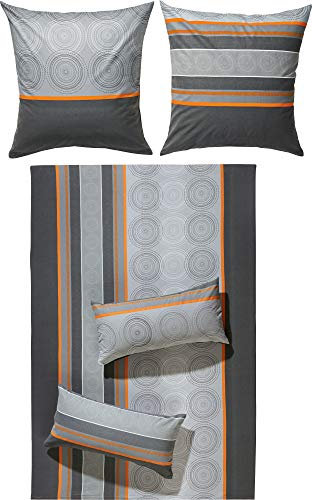 Erwin Müller Bettwäsche Edelflanell grau-Silber-orange Größe 1x 135x200 cm + 1x 80x80 cm