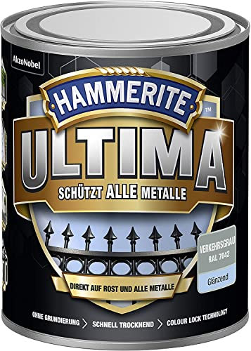 HAMMERITE Ultima vernice protettiva in metallo lucido, grigio traffico RAL 7042, 750 ml