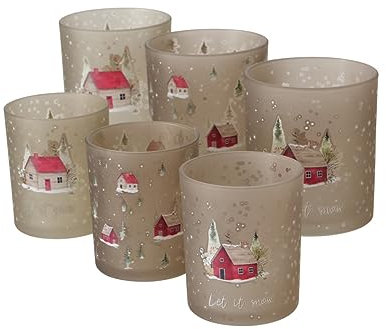 B&B 6 STK Kerzenhalter Häuser b822 Deko Haus 10cm & 8cm braun grau rot Windlichter Teelichthalter Nostalgie Vintage Shabby chic Dekoration Windlicht Weihnachtsdeko