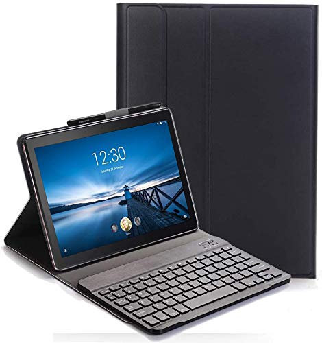 C/N Clavier étui pour Lenovo Tab P10, QWERTY Slim PU Housse Détachable Wireless Clavier Keyboard sans Fil Coque pour Lenovo Tab P10 TB-X705F 10.1 Pouce, Noir