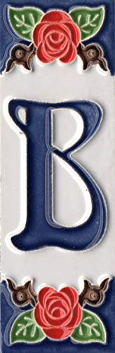 Numeri civici, numeri e lettere italiane in ceramica, motivo rosa, dimensioni piastrelle: 10 cm x 3,5 cm, 3 a 6 cornici (lettera)