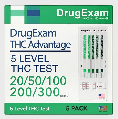 DrugExam THC Advantage Made in USA-Mehrstufiges Marihuana-Urintest-Kit, hochempfindliches THC-5-stufiges Drogentest-Set, erkennt bei 20 ng/ml, 50 ng/ml, 100 ng/ml, 200 ng/mL und 300 ng/mL