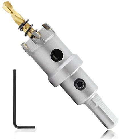 Qjaiune Scie-cloche à métal de 24 mm, foret à pointe en carbure de tungstène avec foret pilote plaqué titane, scie cloche TCT pour acier inoxydable, tôle, laiton, aluminium