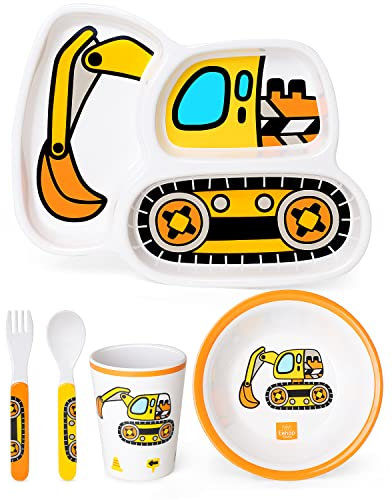 Lehoo Castle Platos de mesa Set de platos de cena para niños Incluye plato, cuenco, taza, tenedor y cuchara, sin BPA (palas)