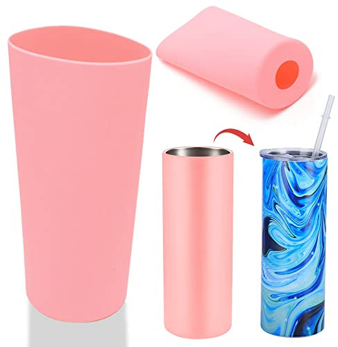 GORGECRAFT 2PCS Unseamed Silicone Wrap for Sublimation Tumblers 20oz Reusable Silicone Sublimation Sleeve Mug Clamp Sleeve Fixture for Full Wrap Tumbler Blanks Sublimation(Pink)