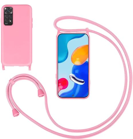 GoodcAcy Coque pour Xiaomi Redmi Note 11 4G/11S avec Cordon Collier,Pink | Étui avec Lanyard Réglable Protection Complète Housse Amovible Anti-Chute Lanière Bandoulière Case Coque avec Tour de Cou