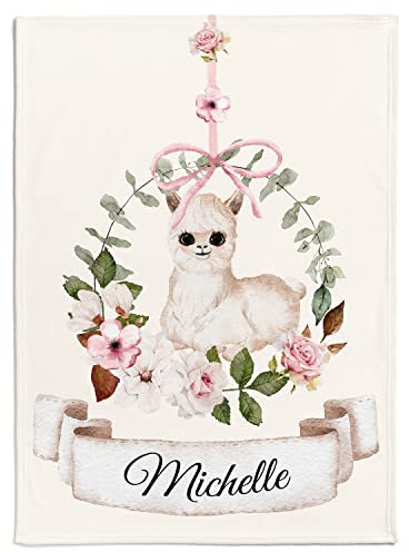 Personalisedog Babydecke mit beliebigem Namen & Wunschtier, Blumenschwinge Motiv | Individuelle Kinderdecke Baby Decke Namensdecke (Blumenschwinge), 80 x 110 cm