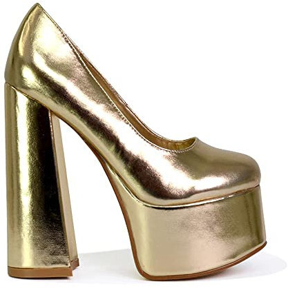 Womens Platform Block High Heel Court Shoes Ladies Party Evening Close Toe Heeled Pumps Size 3-8