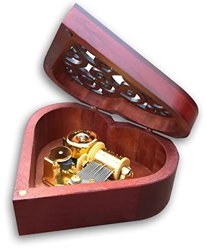 BinkeGG Play (Can't Help Falling in Love) Braune Spieldose Holz Uhrwerk Ausgehöhlt Herzförmige Spieluhr mit Sankyo Musik Mechanismus (Option 65 Melodien)