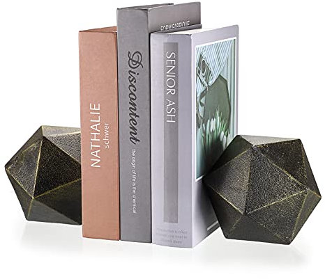 SUMTree 2pcs Serres Livres en Fonte Serre-CD Press-Livres Porte-Livres Rangement de Bureau pour DVD, CD, Livre de Cuisine (polyèdre, Noir Or)