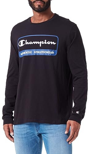 Champion Men's Legacy Graphic Shop Authentic-L-s Crewneck Long Sleeve T-Shirt, Black, L