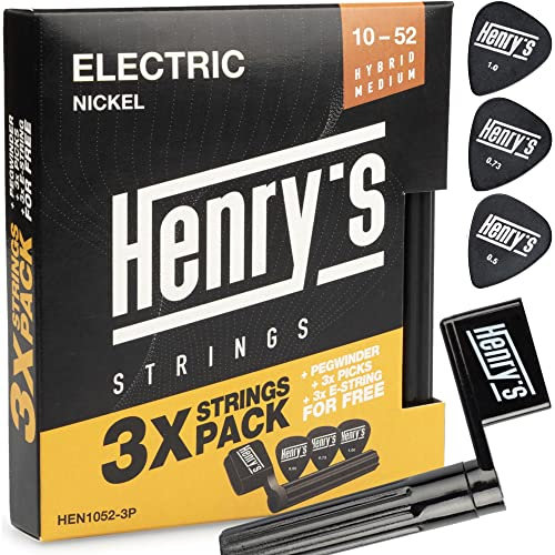 3er-Pack Gitarrensaiten E Gitarre 10-52 - Saiten E Gitarre Saiten Medium - Extra 3 E1-Saite & 3 Plektren & Saitenkurbel - Electric Guitar Strings Set