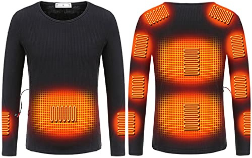 luoluoluo 2026 Electric Heated Thermal Tops for Men Underwear Winter USB Charging Heated Body Warmer Long Sleeve T Shirts Sweatshirt Washable Base Layer Heating Blouse Insulated Compression Tops