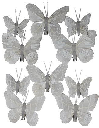 10 Stk Feder Schmetterlinge WEISS Hochzeitsdeko Vintage Federschmetterlinge mit Clip Klammer Deko Tischschmuck Geburtstag Taufe Festtafel Einladungen Hochzeit Schmetterling Mitbringsel Frühlingsdeko