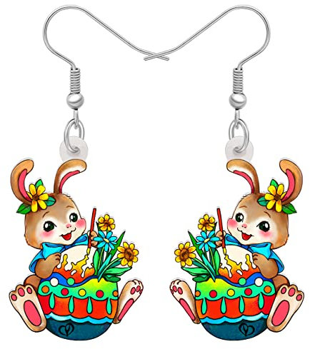 BAMAY Acryl Ostern Ostereier Kaninchen Hase Ohrringe Hängend Schmuck Geschenke für Damen Mädchen Kinder Deko(Smaragd)