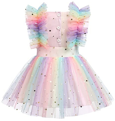 Bébé Filles Robe été Premier Anniversaire Pois Tulle Tutu Barboteuse Robe sans Manches Col Carré Princesse Photographie Noël Robes Arc-en-Ciel 12-18 Mois