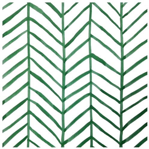 ConCus-T Frosted Geometric Wallpaper Green White Herringbone Stripes Waterproof Self Adhesive Vinyl Wall Paper for Living Room Bedroom Bathroom Kitchen 44.5 x 1000cm