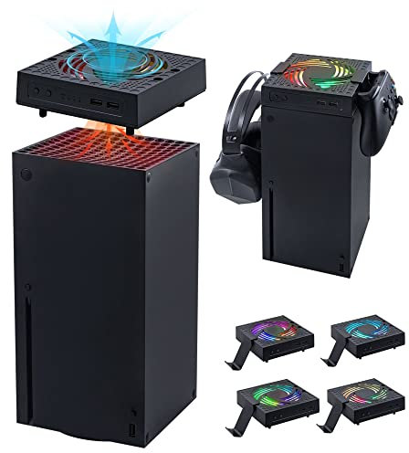 Mcbazel Ventilador de refrigeración Xbox Series X RGB con ajuste de 3 velocidades, soporte automático de cubierta de refrigeración antipolvo